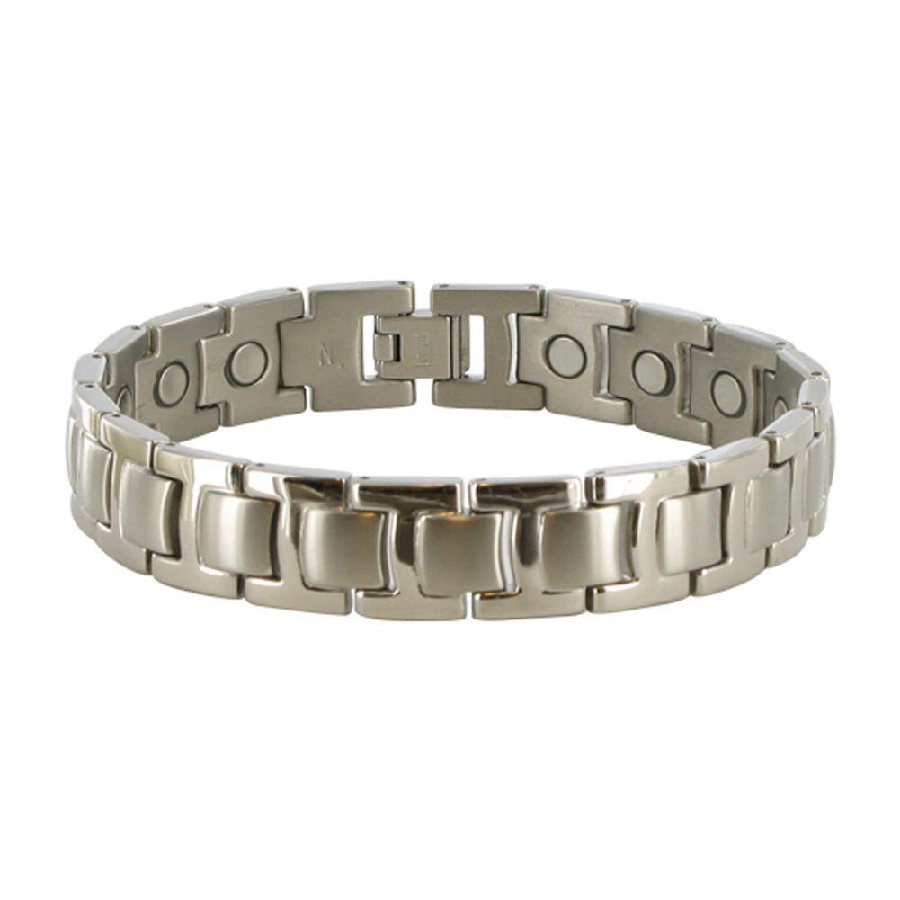 12 MM Silver Tone Titanium Magnetic Link Bracelet - Gem Avenue