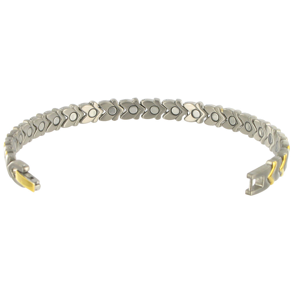 Heart Titanium Magnetic Therapy Two Tone Link Bracelet 7.5 Inch Long - Gem Avenue