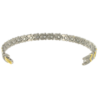 Heart Titanium Magnetic Therapy Two Tone Link Bracelet 7.5 Inch Long - Gem Avenue