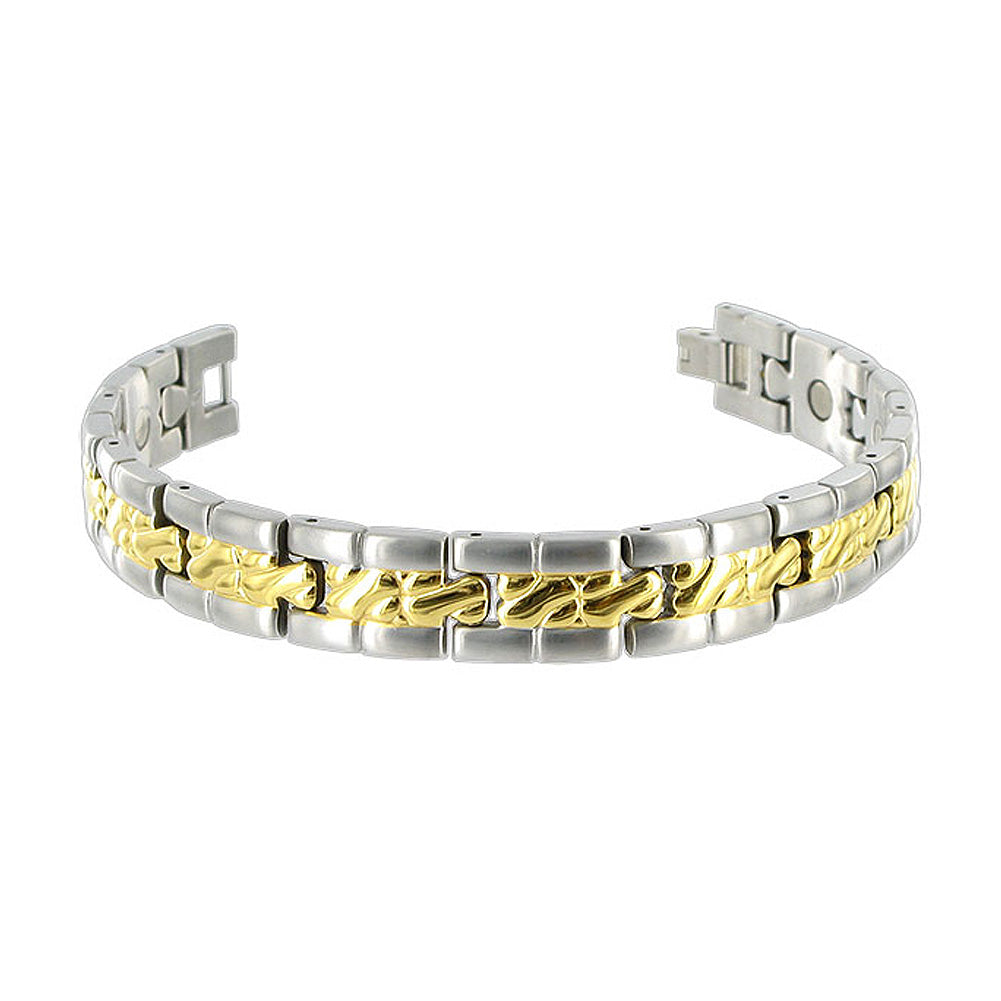 Titanium 12mm Wide Mens Two Tone Magnetic Link Bracelet 8 inch Long with Fold over Clasp - Gem Avenue