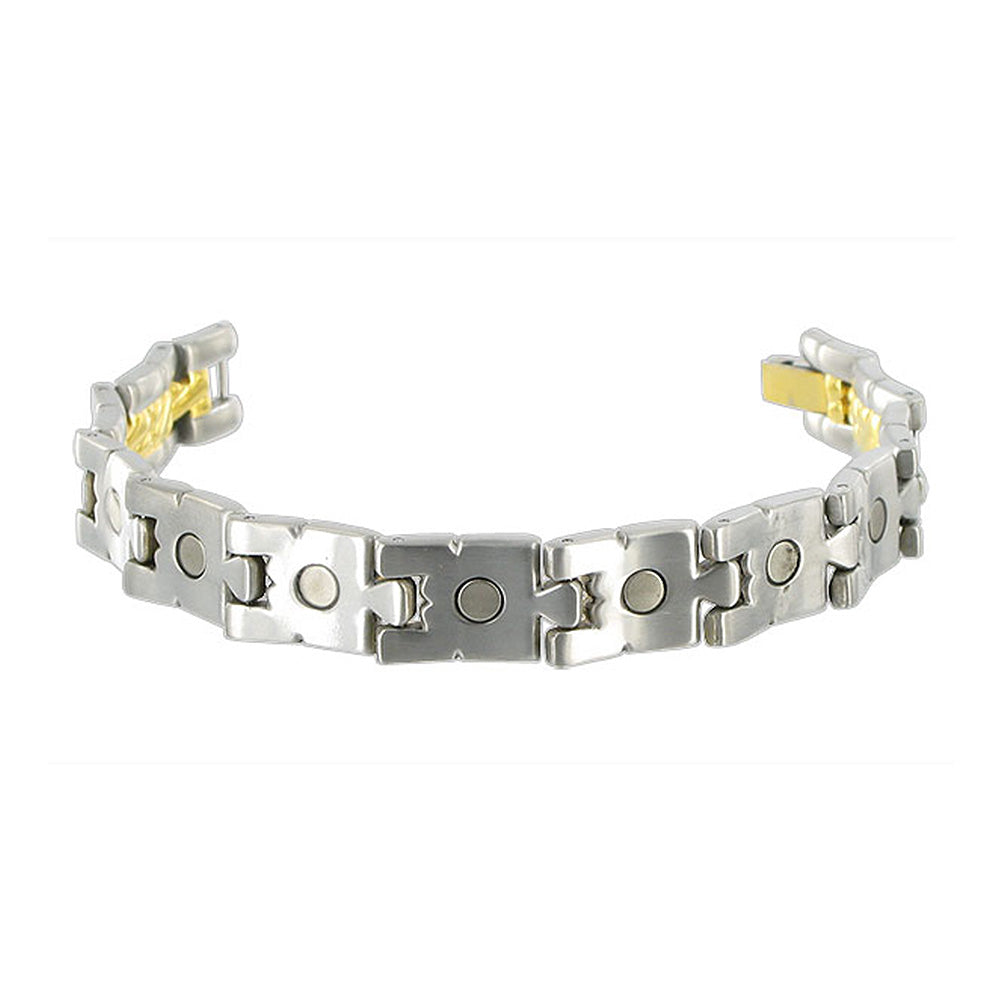 Titanium 12mm Wide Mens Two Tone Magnetic Link Bracelet 8 inch Long with Fold over Clasp - Gem Avenue