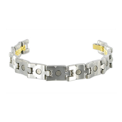 Titanium 12mm Wide Mens Two Tone Magnetic Link Bracelet 8 inch Long with Fold over Clasp - Gem Avenue