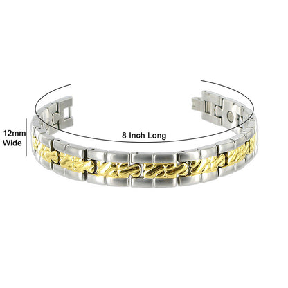 Titanium 12mm Wide Mens Two Tone Magnetic Link Bracelet 8 inch Long with Fold over Clasp - Gem Avenue