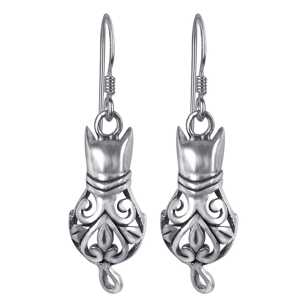 925 Sterling Silver Cat French Hook Dangle Earrings for Women - Gem Avenue