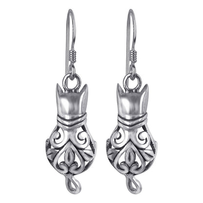 925 Sterling Silver Cat French Hook Dangle Earrings for Women - Gem Avenue