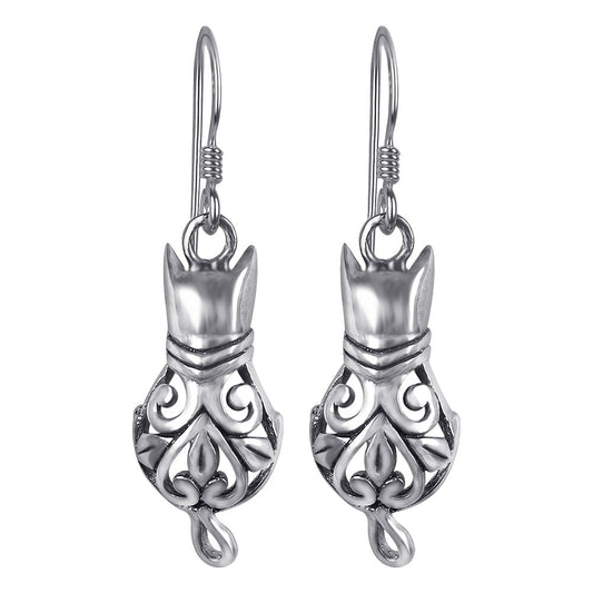925 Sterling Silver Cat French Hook Dangle Earrings for Women - Gem Avenue