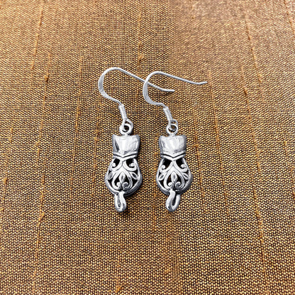 925 Sterling Silver Cat French Hook Dangle Earrings for Women - Gem Avenue