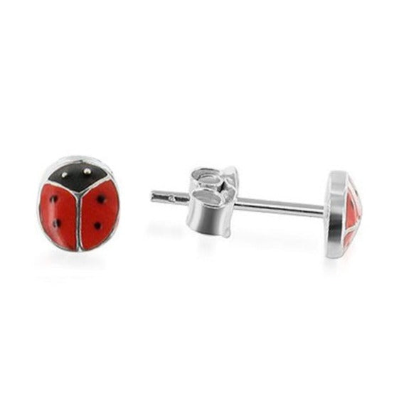 925 Sterling Silver Red Ladybug Post Back Stud Earrings - Gem Avenue