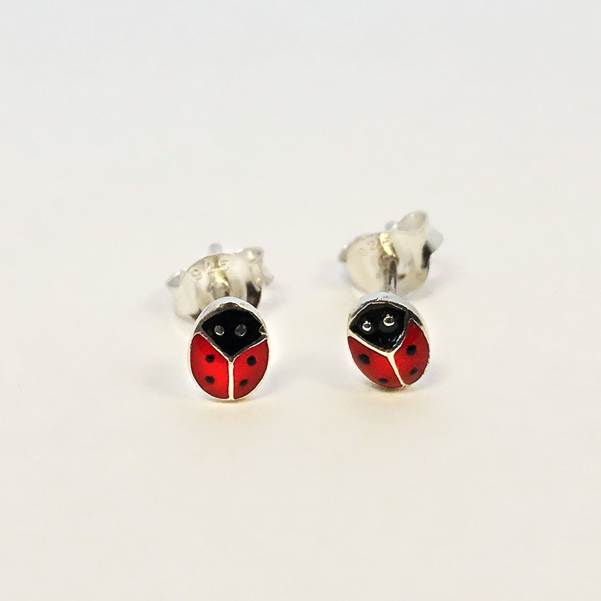 925 Sterling Silver Red Ladybug Post Back Stud Earrings - Gem Avenue