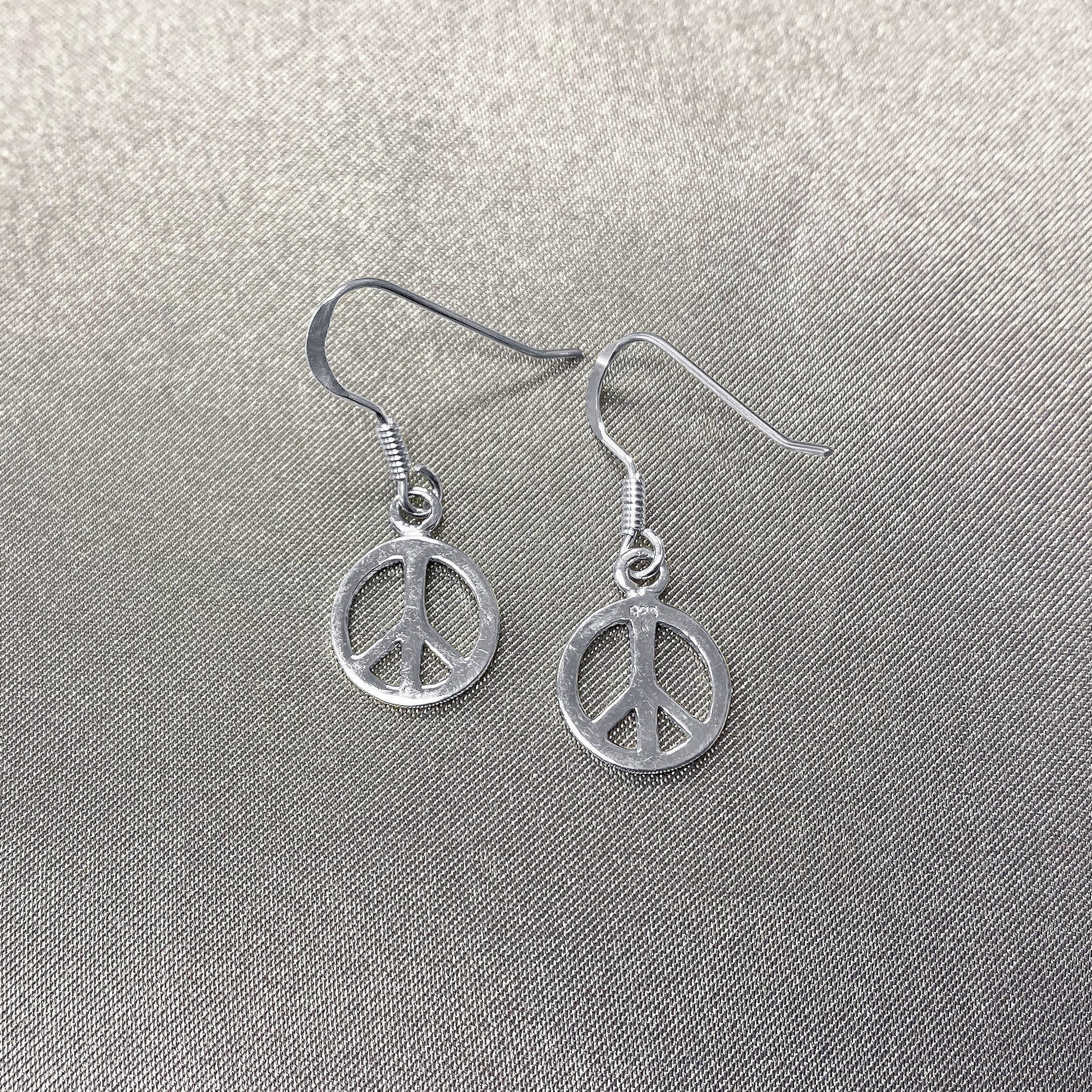 925 Sterling Silver 10mm Peace Sign French Hook Dangle Earrings for Women - Gem Avenue