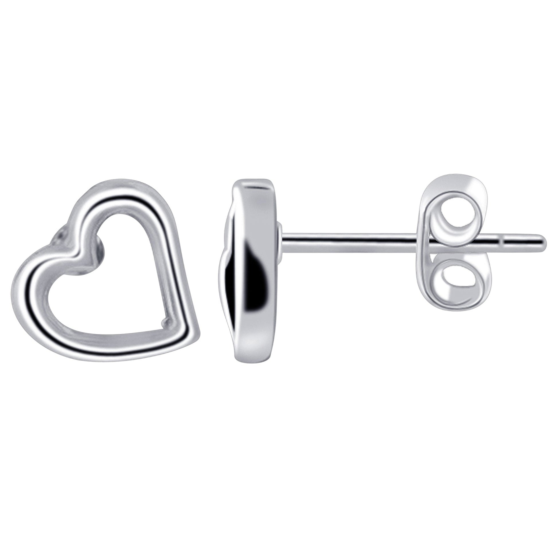 925 Sterling Silver Open Heart Post Back Stud Earrings Love - Gem Avenue