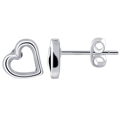 925 Sterling Silver Open Heart Post Back Stud Earrings Love - Gem Avenue