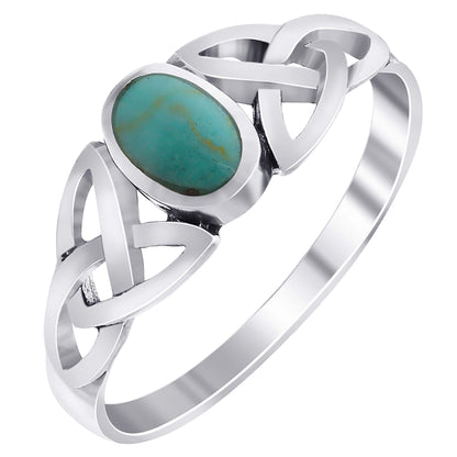 925 Sterling Silver Simulated Oval Turquoise Celtic Knot Ring Size 9