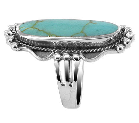 .925 Sterling Silver Oval Simulated Turquoise Gemstone Ring