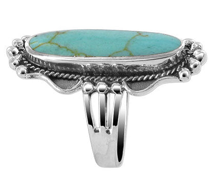 .925 Sterling Silver Oval Simulated Turquoise Gemstone Ring