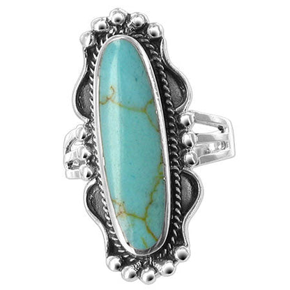.925 Sterling Silver Oval Simulated Turquoise Gemstone Ring