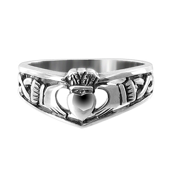 Friendship & Love Heart Crowned Claddagh 925 Sterling Silver Ring - Gem Avenue