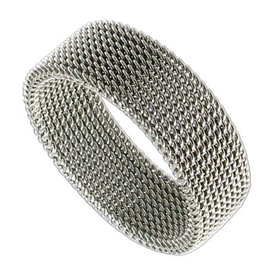 Stainless Steel Woven Mesh Band Ring - Gem Avenue
