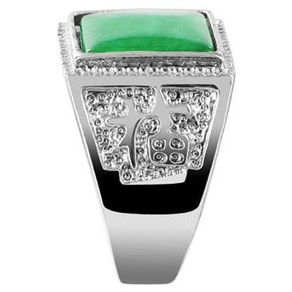 Men's Silver Plated Green Nephrite Gemstone Square Shape Ring
