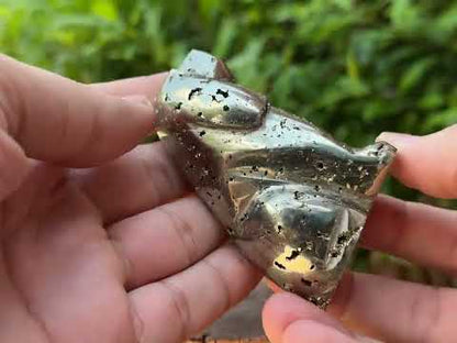 Hand-Carved Pyrite Dog Gemstone Animal Carving