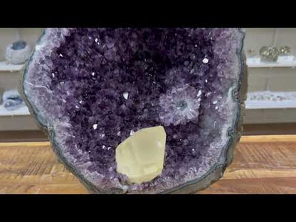 Natural Deep Purple Amethyst and Calcite Geode – Raw Gemstone Crystal Cluster Specimen for Display, Collection & Home Décor – Brazilian Amethyst Rock - RGD762
