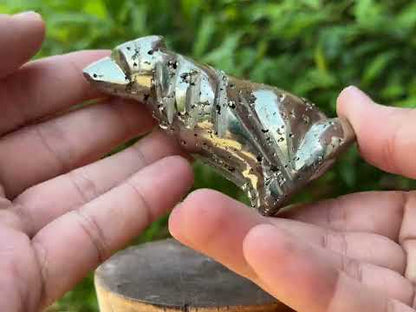 Hand-Carved Pyrite Wolf Crystal Gemstone Carving