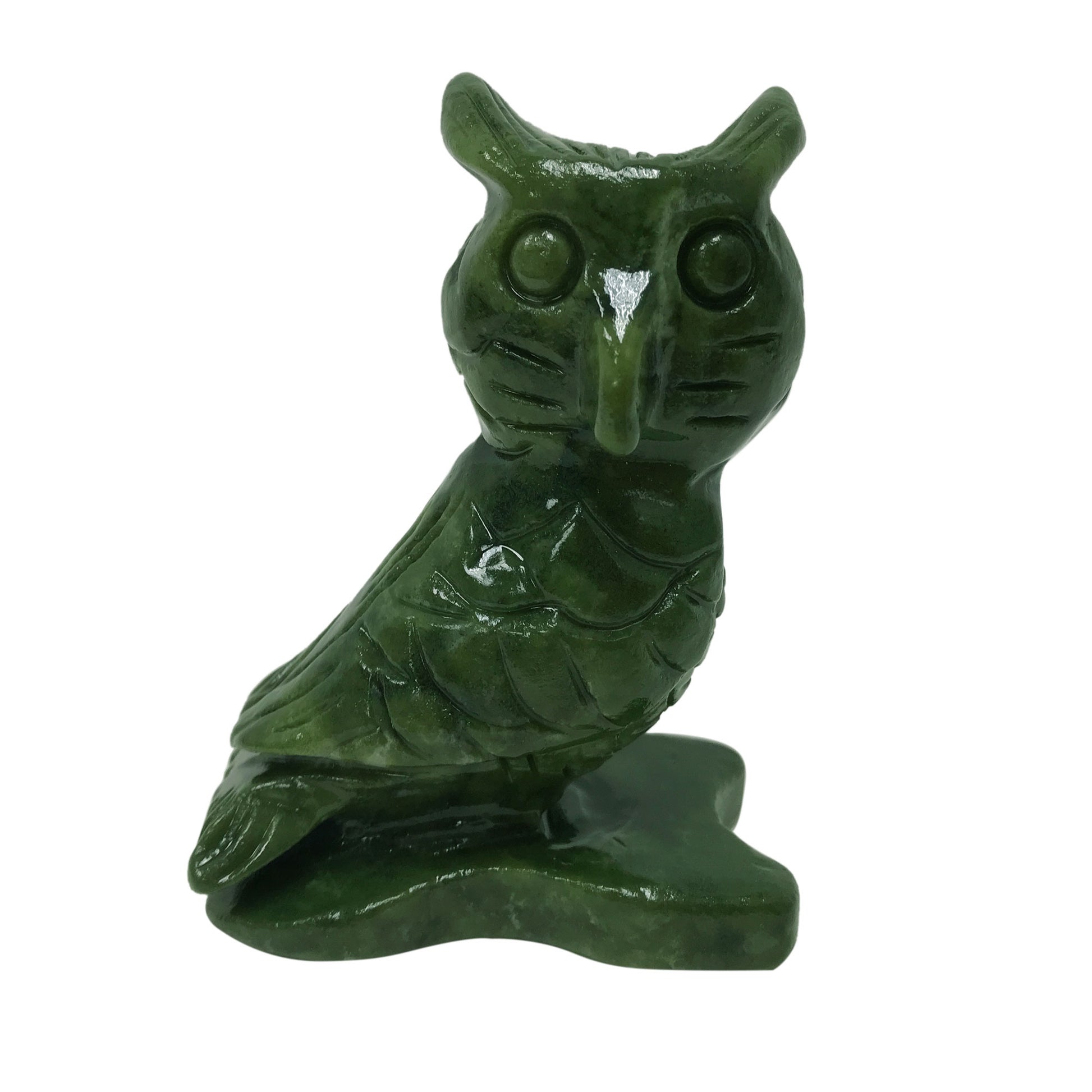 Hand Carved Owl Nephrite Jade Gemstone Animal Figurine - Gem Avenue
