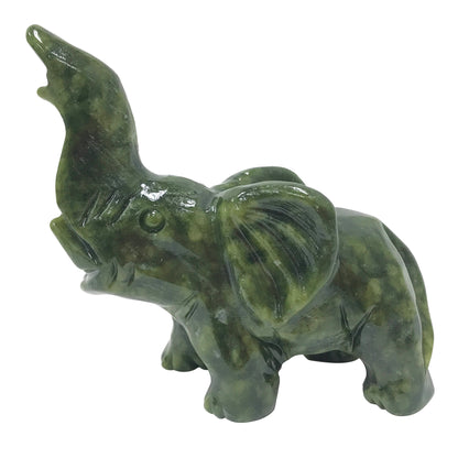 Hand-Carved Nephrite Elephant Crystal Gemstone Carving - Gem Avenue
