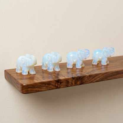 Hand-Carved Opalite Elephant Crystal Gemstone Carving