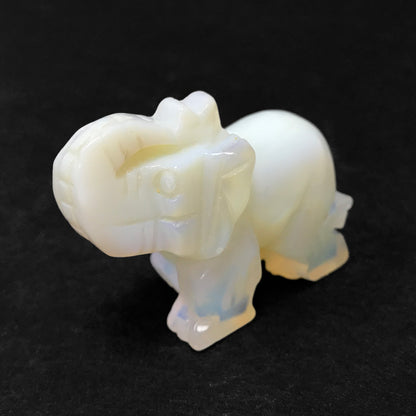 Hand-Carved Opalite Elephant Crystal Gemstone Carving