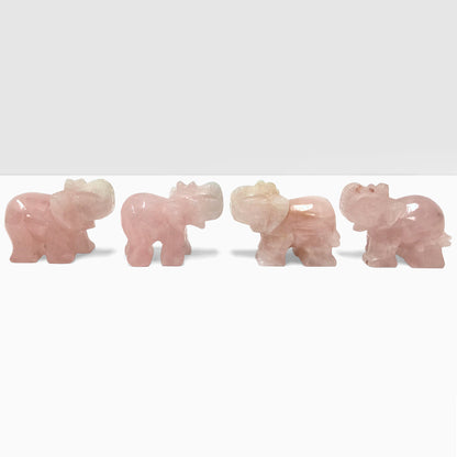 Hand-Carved Rose Quartz Elephant Crystal Gemstone Carving