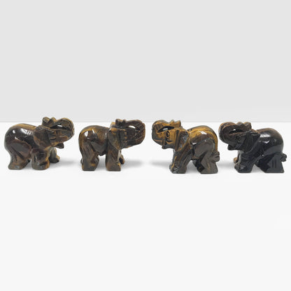 Hand-Carved Tiger Eye Elephant Crystal Gemstone Carving