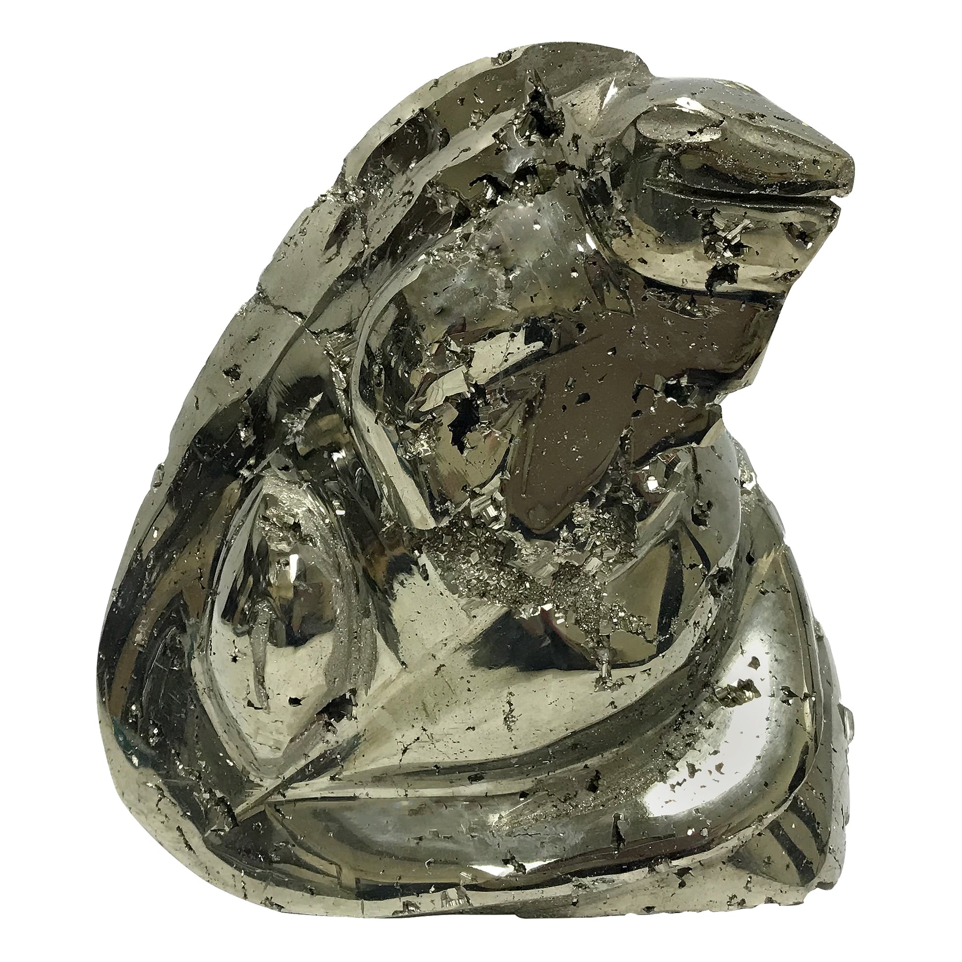 Hand-Carved Pyrite Iguana Sculpture Gemstone Animal Carving - Gem Avenue