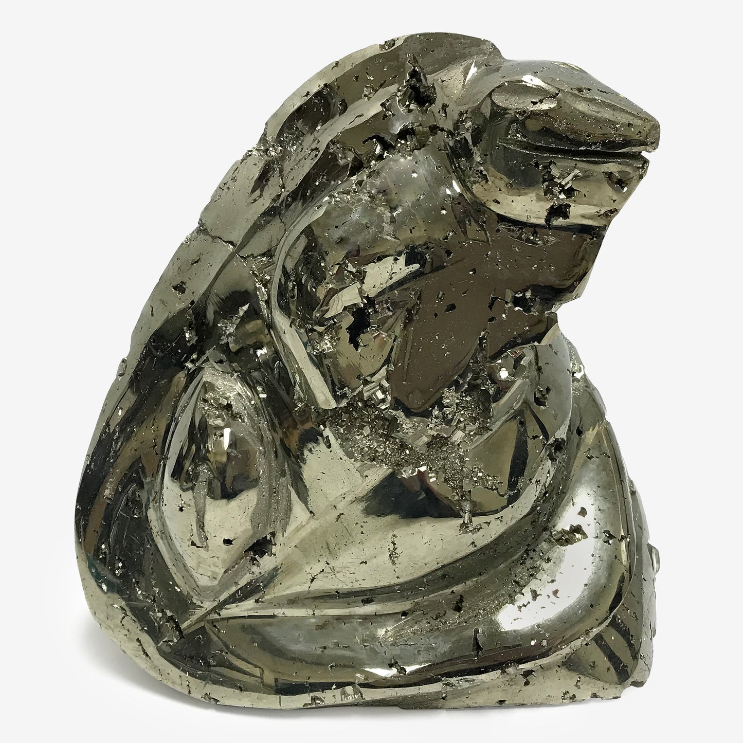Hand Carved Natural Pyrite Iguana Crystal Gemstone Figurine Animal Sculpture Home Decor - Gem Avenue