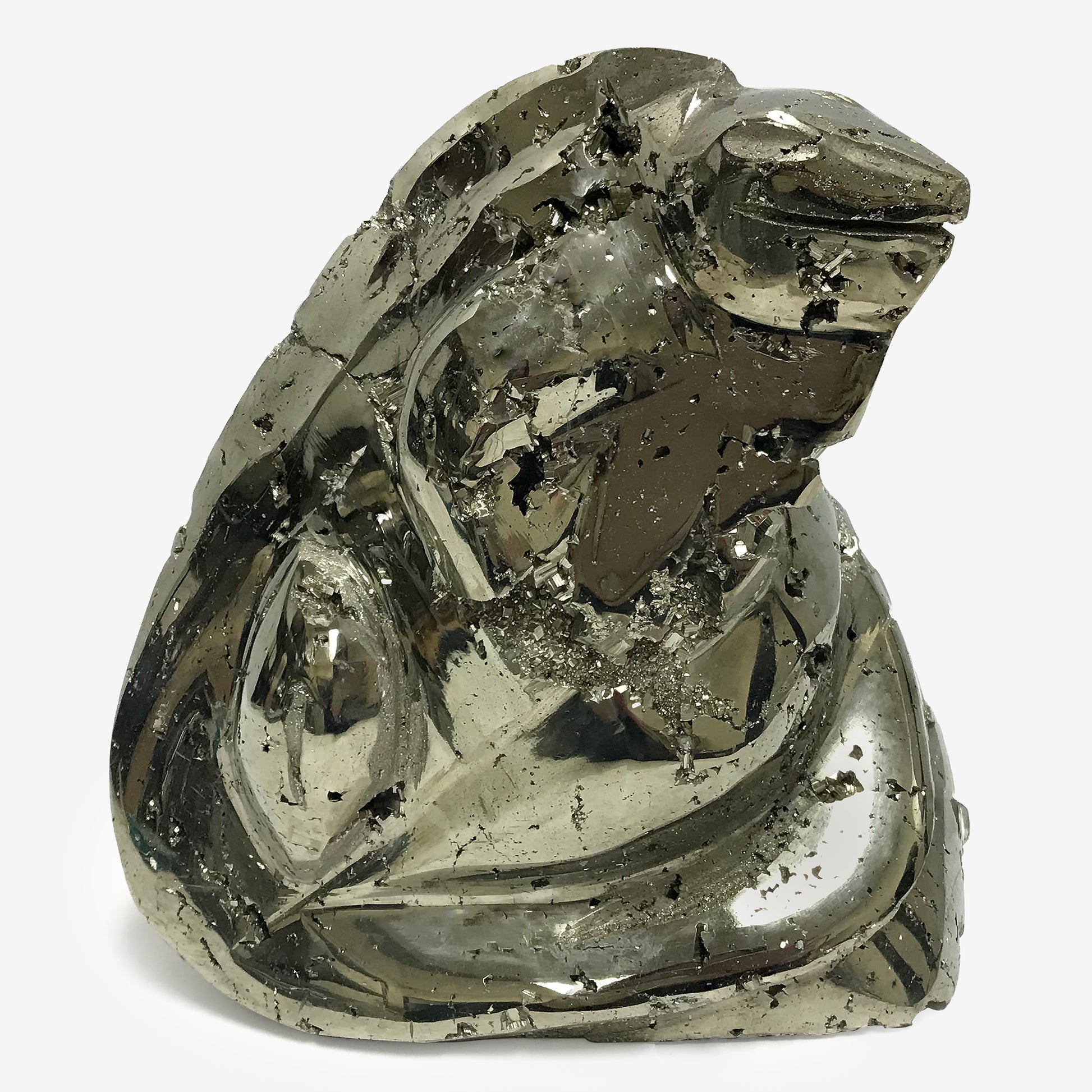 Hand Carved Natural Pyrite Iguana Crystal Gemstone Figurine Animal Sculpture Home Decor - Gem Avenue
