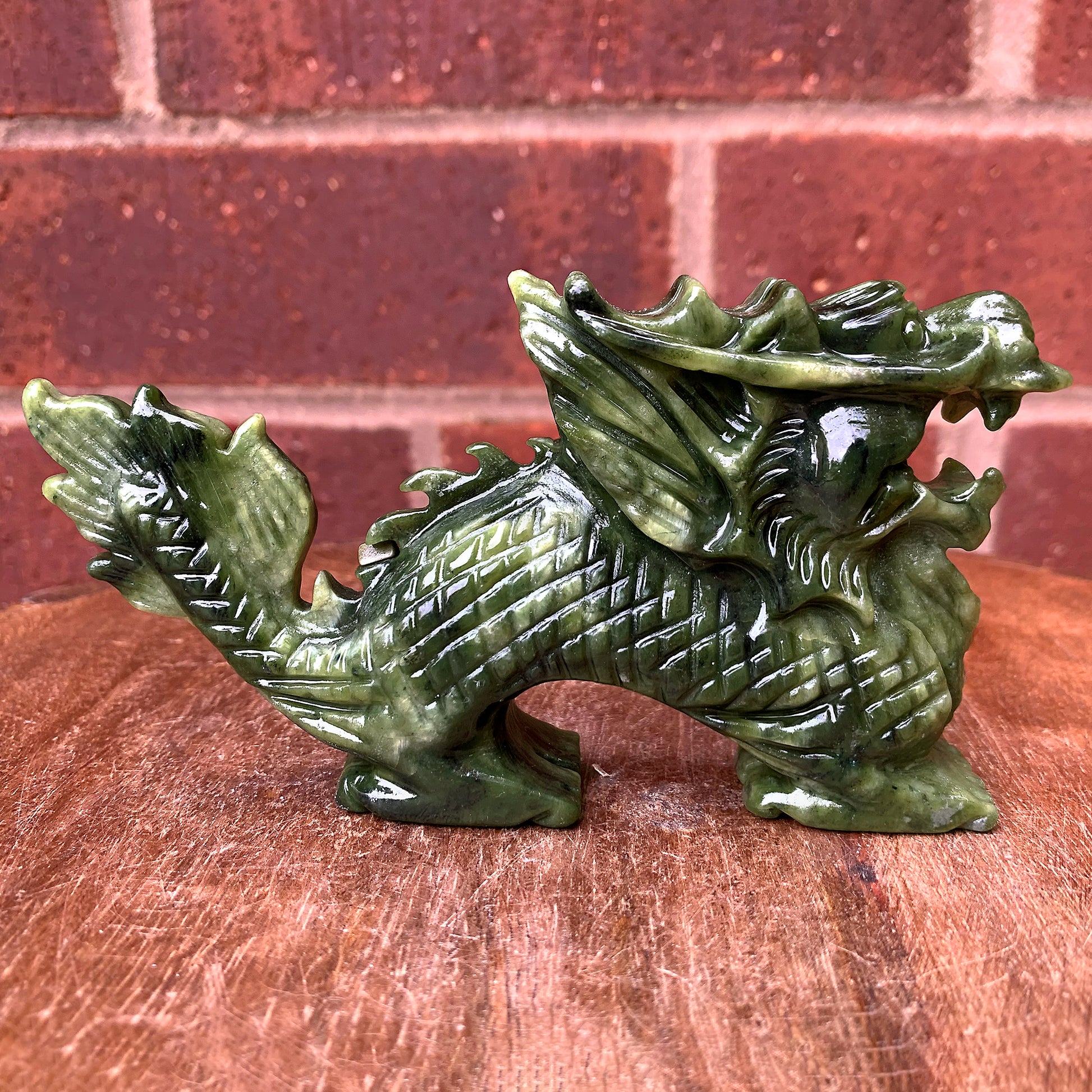 Hand Carved Dragon Natural Nephrite Jade Crystal Figurine Home Decor - Gem Avenue