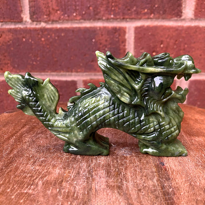 Hand Carved Dragon Natural Nephrite Jade Crystal Figurine Home Decor - Gem Avenue