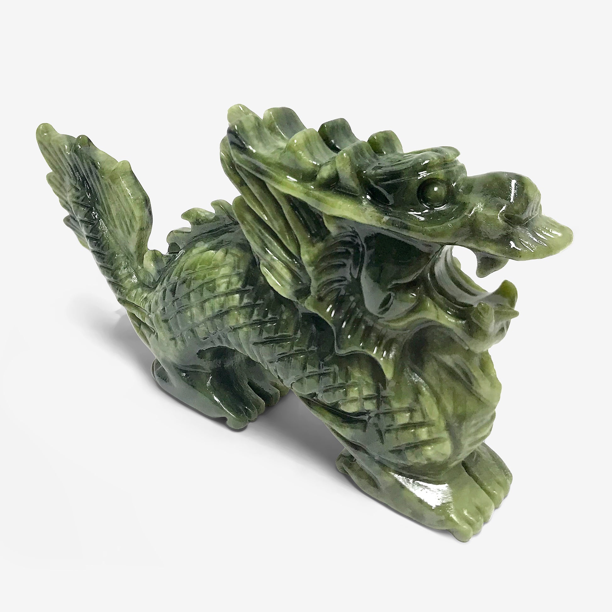 Hand Carved Dragon Natural Nephrite Jade Crystal Figurine Home Decor - Gem Avenue