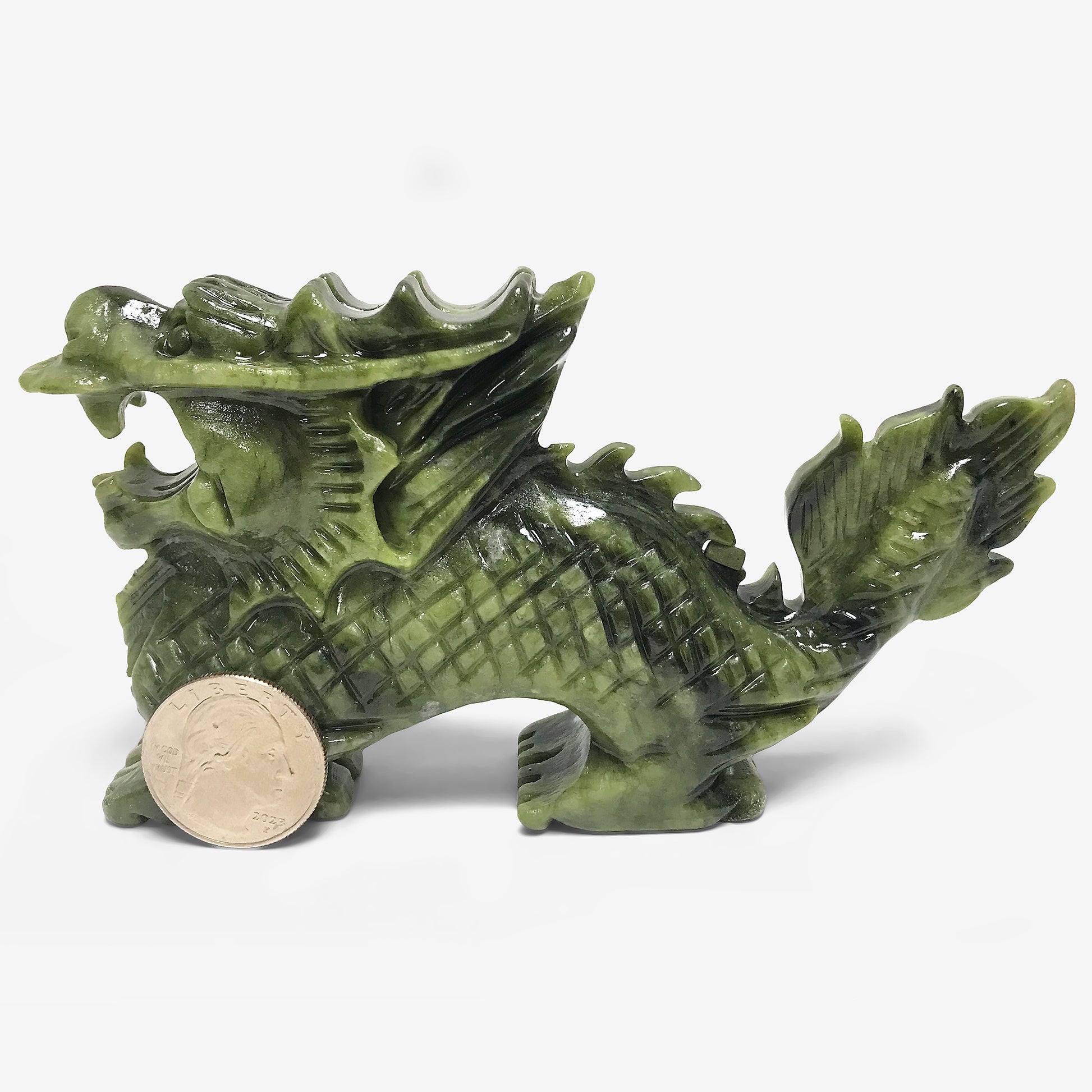 Hand Carved Dragon Natural Nephrite Jade Crystal Figurine Home Decor - Gem Avenue