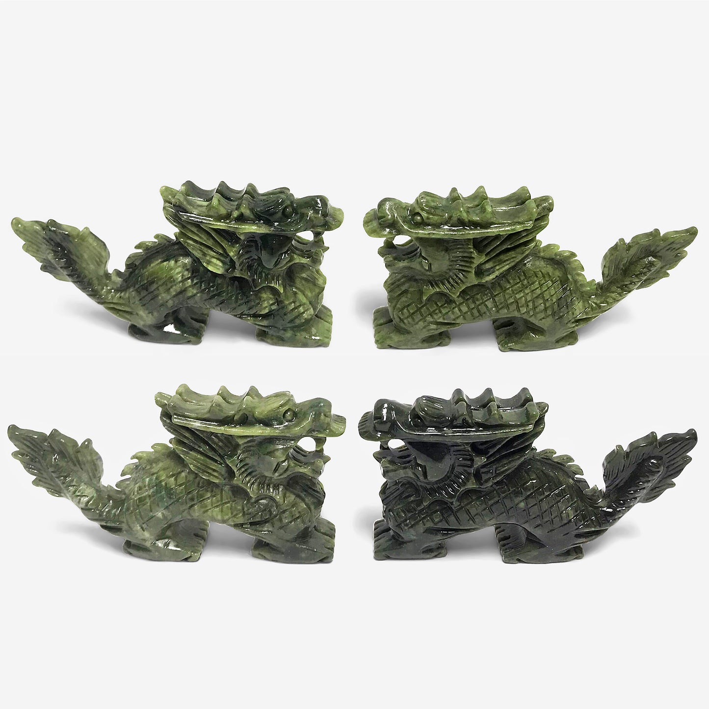 Hand Carved Dragon Natural Nephrite Jade Crystal Figurine Home Decor - Gem Avenue