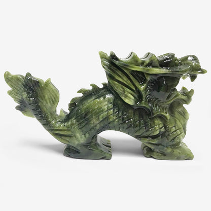 Hand Carved Dragon Natural Nephrite Jade Crystal Figurine Home Decor - Gem Avenue