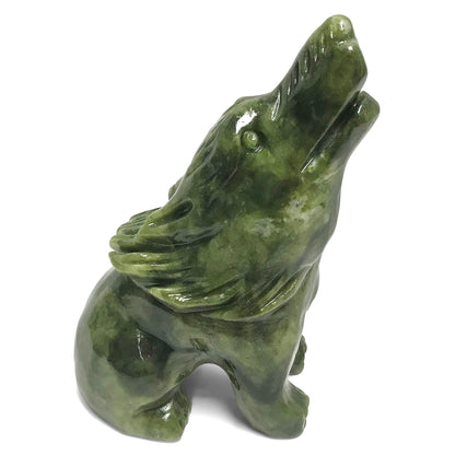 Hand Carved Wolf Nephrite Jade Crystal Figurine - Gem Avenue