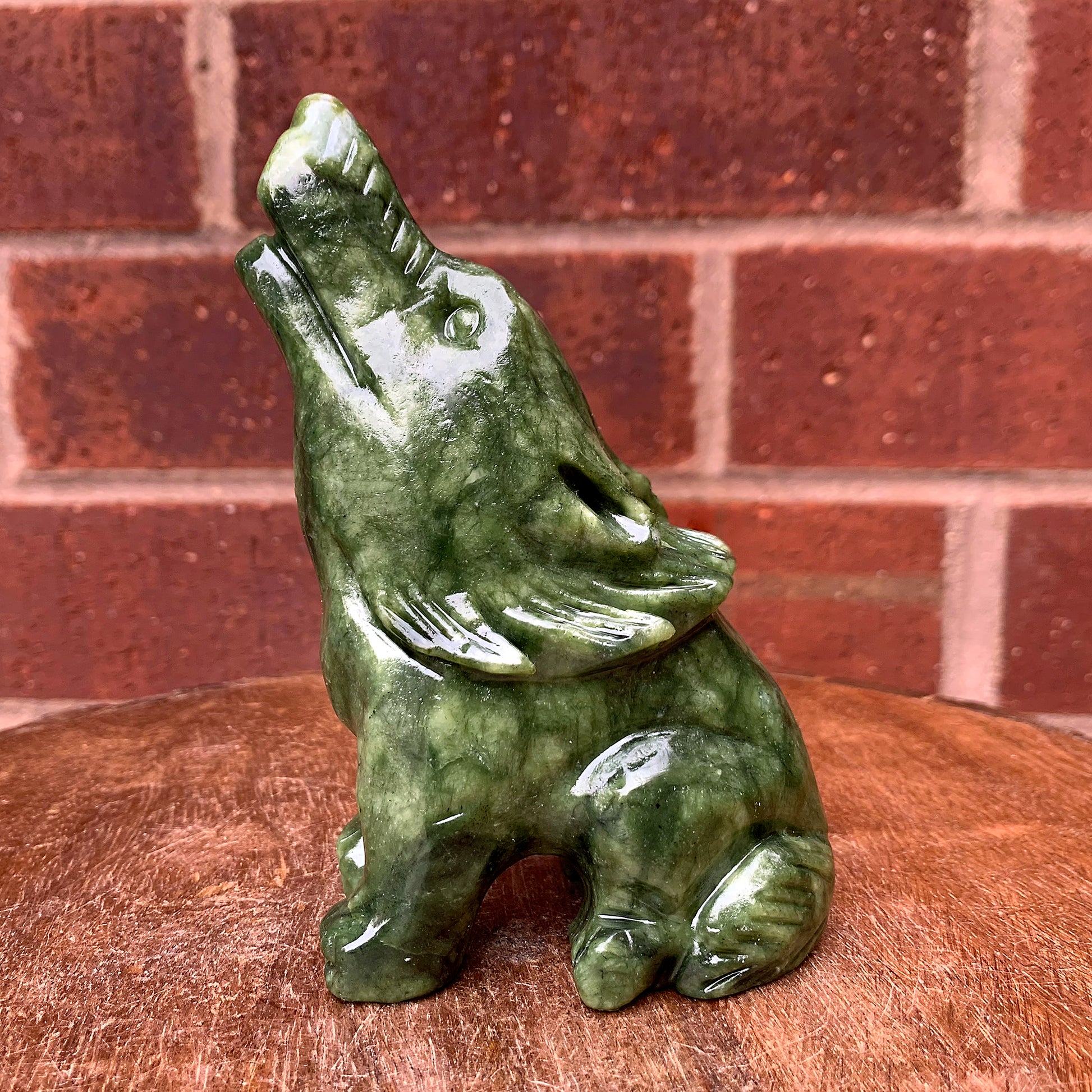 Hand Carved Wolf Natural Nephrite Jade Crystal Gemstone Figurine Animal Sculpture Home Decor - Gem Avenue