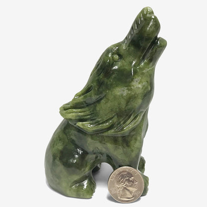 Hand Carved Wolf Natural Nephrite Jade Crystal Gemstone Figurine Animal Sculpture Home Decor - Gem Avenue