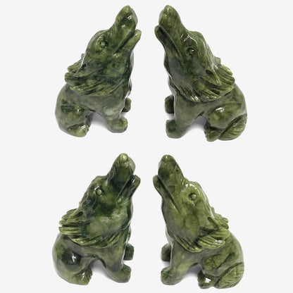 Hand Carved Wolf Natural Nephrite Jade Crystal Gemstone Figurine Animal Sculpture Home Decor - Gem Avenue