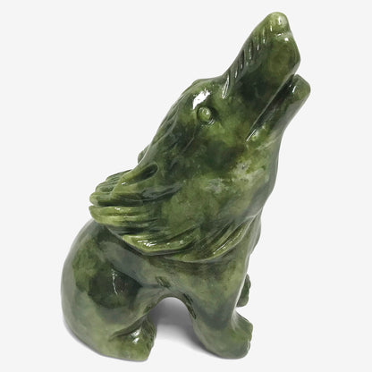 Hand Carved Wolf Natural Nephrite Jade Crystal Gemstone Figurine Animal Sculpture Home Decor - Gem Avenue