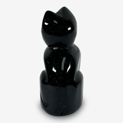 Hand-Carved Black Obsidian Cat Gemstone Animal Carving - Gem Avenue