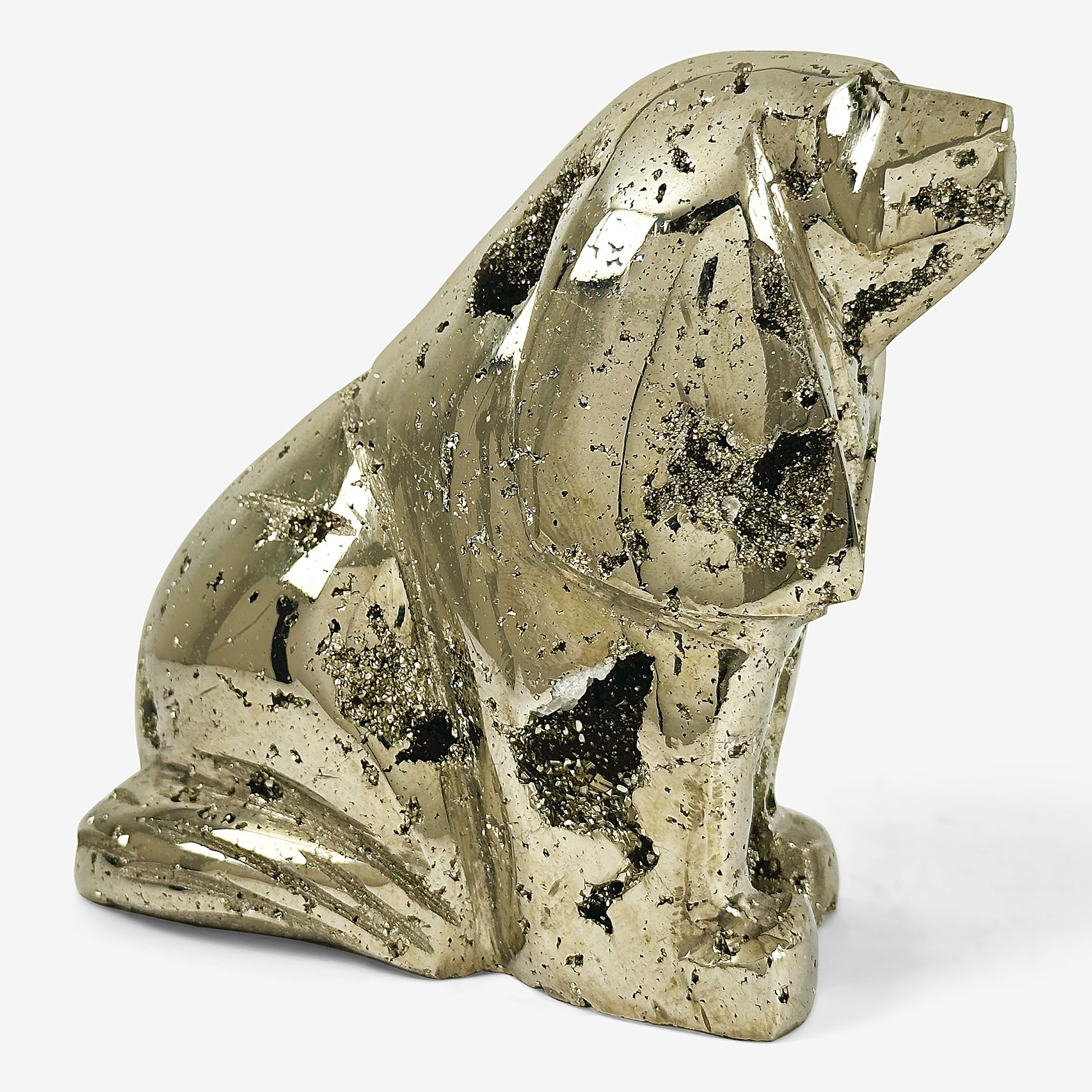 Hand-Carved Dog Pyrite Gemstone Decor Animal Carving - Gem Avenue