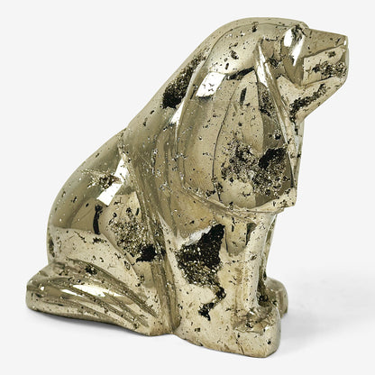 Hand-Carved Dog Pyrite Gemstone Decor Animal Carving - Gem Avenue