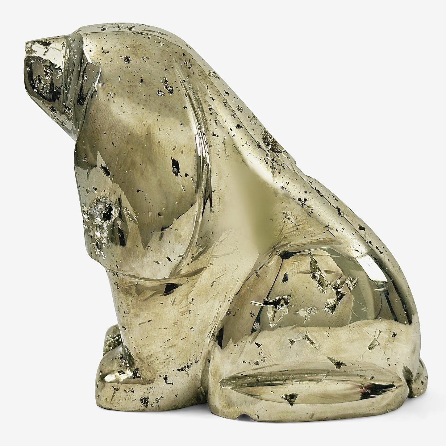 Hand-Carved Dog Pyrite Gemstone Decor Animal Carving - Gem Avenue